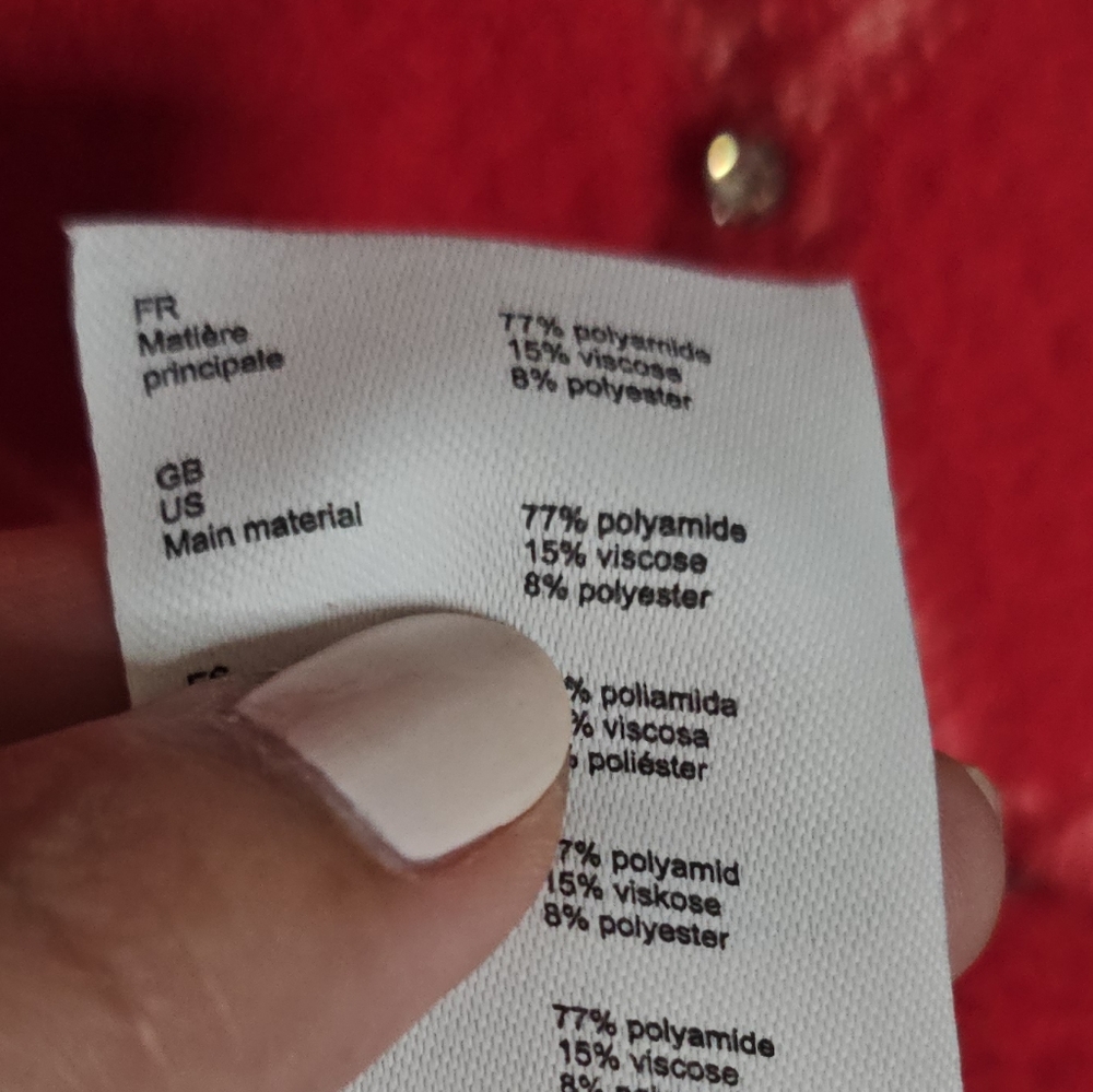Maje Red Pink Diamond Fleece Quilt Short Sleeve Crop Top w Rhinestones size 1 - Picture 8 of 11